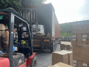 500×500 LED video display loading a container…